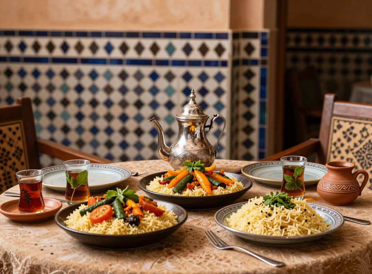 Thé à la menthe et table dressée dans la maison amazighe